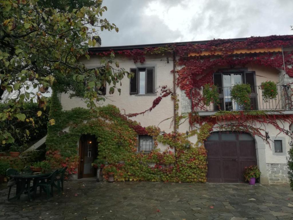a house covered in ivy with a table in front of it at Casale Santilli in Agnone