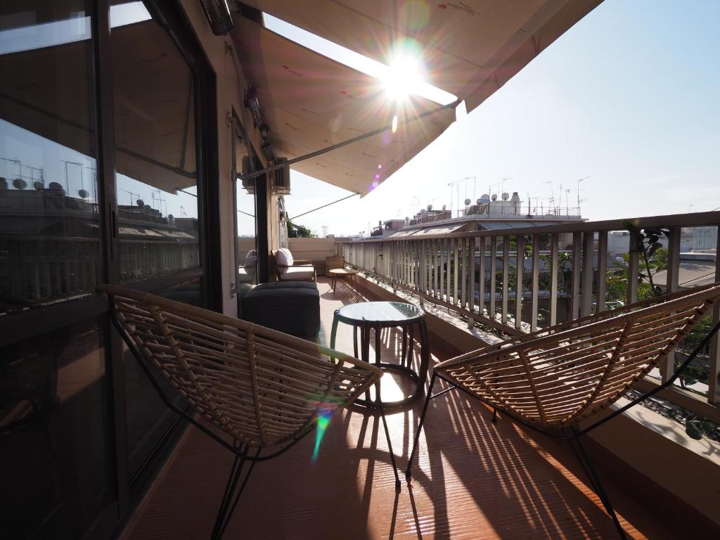 A balcony or terrace at Sophia's Penthouse Apartment With Jacuzzi and Acropolis View From Big Terrace