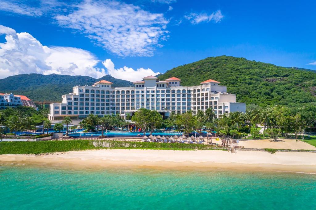 a view of the resort from the beach at Ocean View Resort Yalong Bay in Sanya