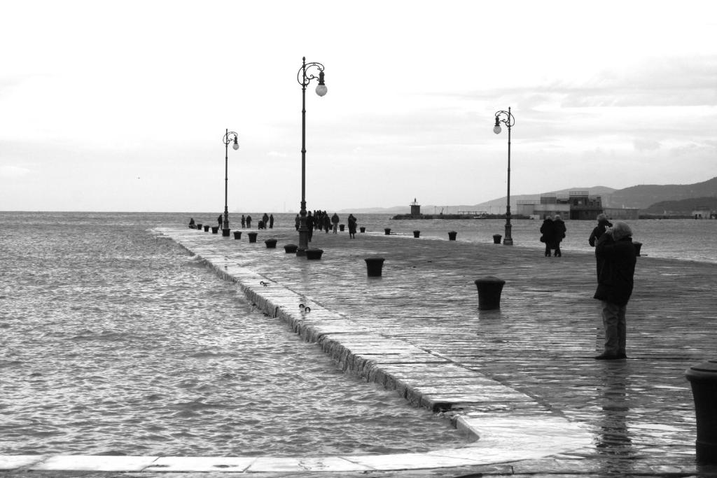 a group of people standing on a pier in the water at Piazza Grande City Residence in Trieste