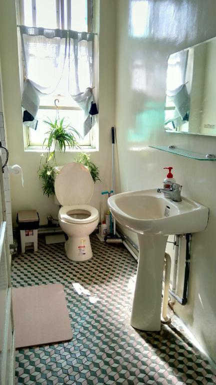 un bagno con un water bianco e un lavandino di ZYIN Homestay a Kaohsiung