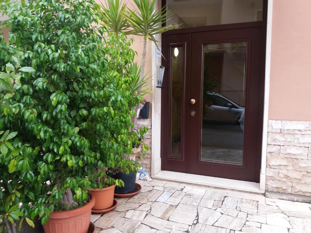 einer Haustür eines Hauses mit Topfpflanzen in der Unterkunft Casa Vacanze Lory in Monterotondo