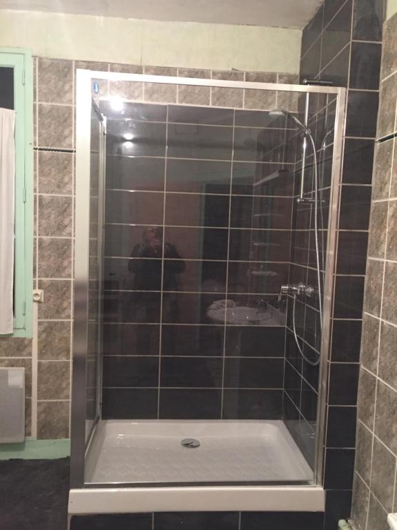 een douche met een glazen deur in de badkamer bij Appartement Hyper Centre proche tram in Angers