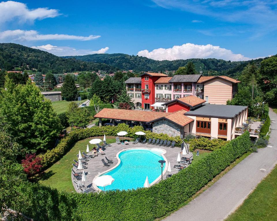 an aerial view of a resort with a swimming pool at Hotel Cortese in Armeno