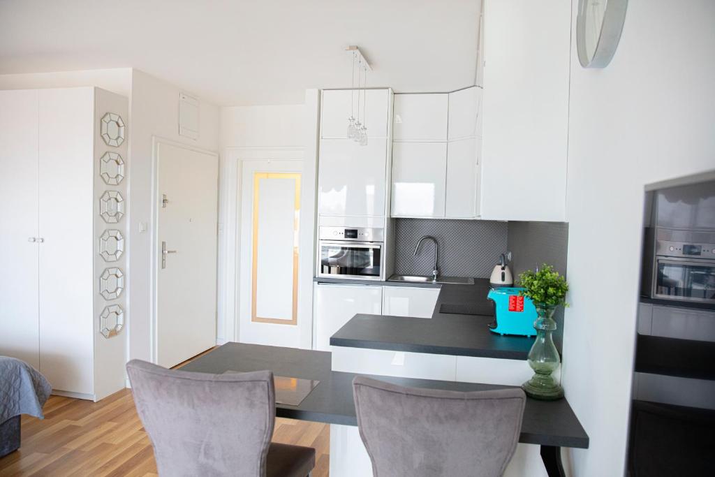 Kuchyň nebo kuchyňský kout v ubytování Apartamenty I.M.A Towarowa