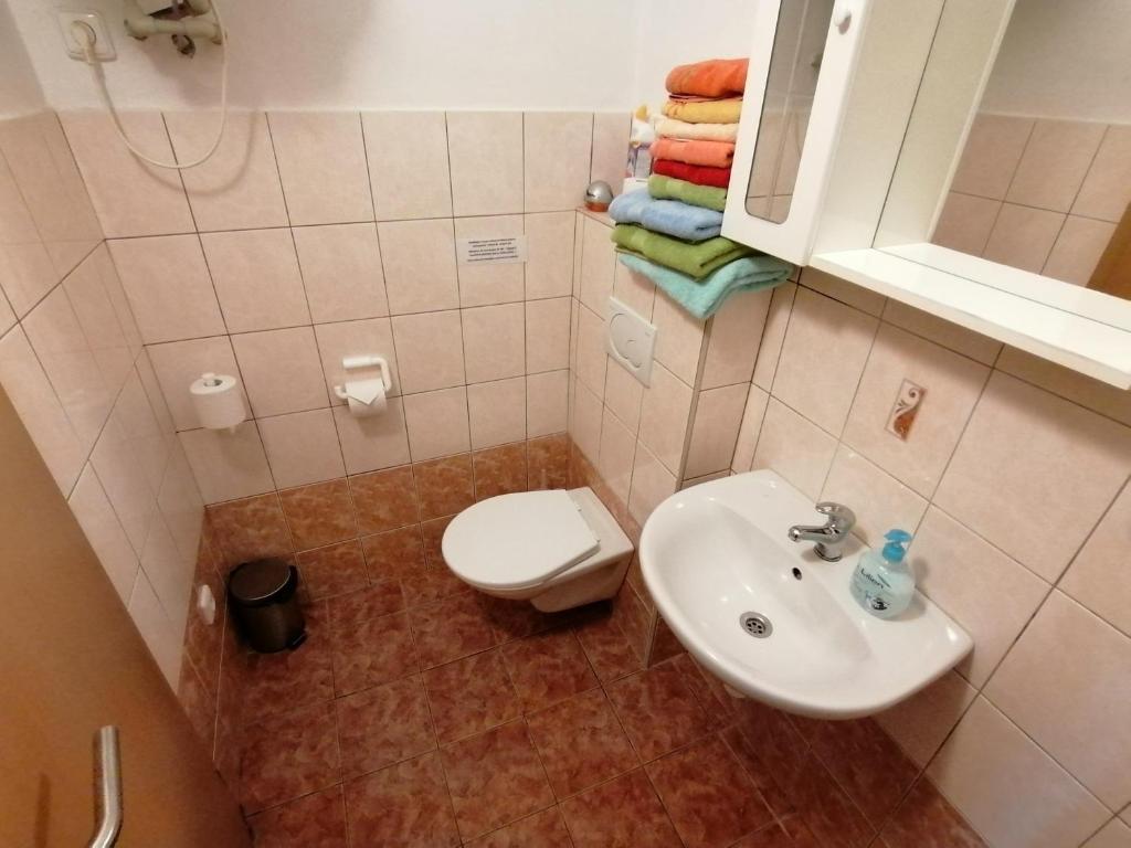 Koupelna v ubytování Penzion Nad jezerem