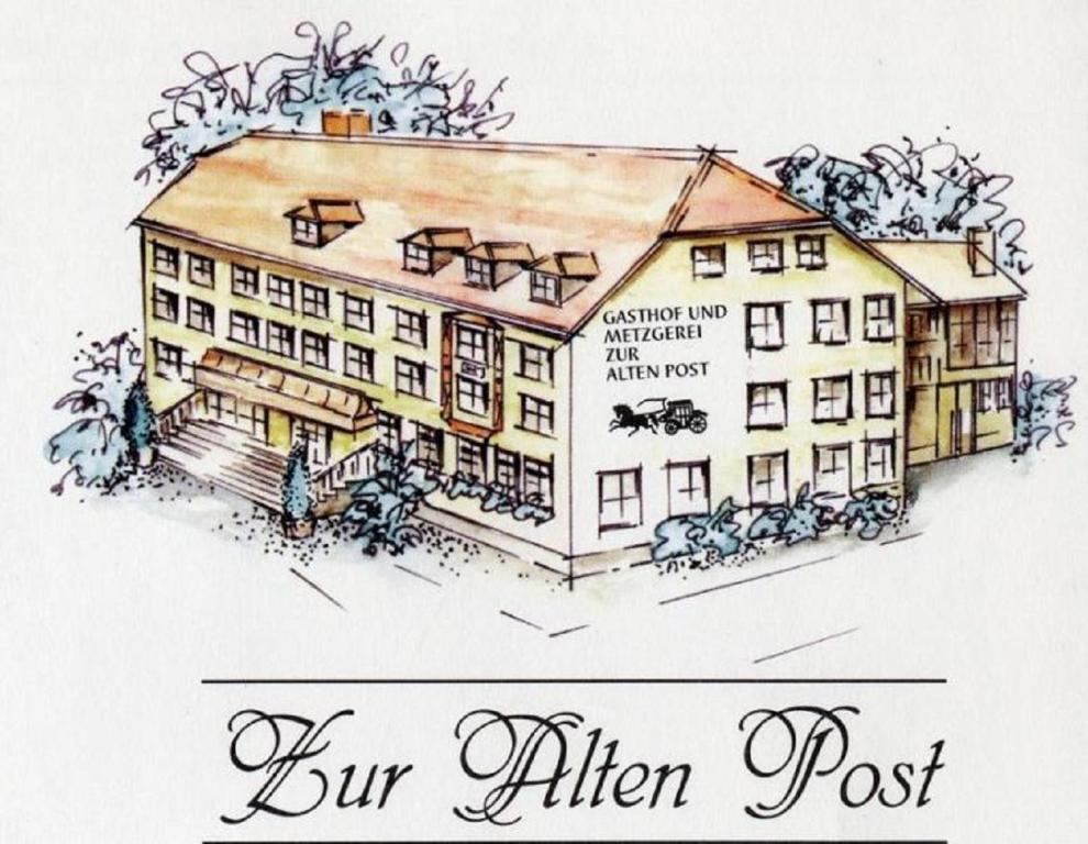 比紹夫斯邁斯的住宿－Gasthof Alte Post，带有柱子的建筑物图