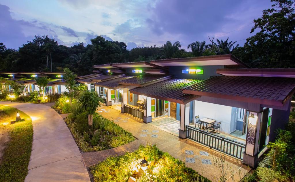 an aerial view of a house at night at Loft Vintage Chalet resort in Ko Lanta