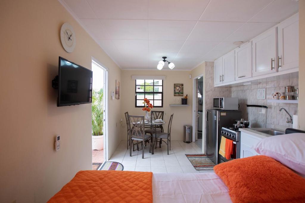 ein Schlafzimmer mit einer Küche und einem Esszimmer in der Unterkunft Tranquility Place in Willemstad