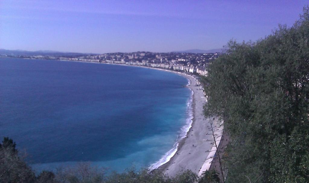 a view of a beach and the ocean at Capitole Bleu in Nice