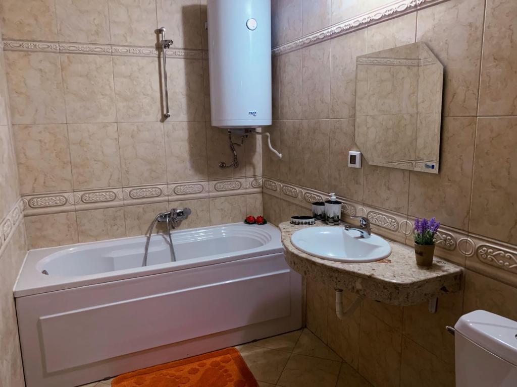 a bathroom with a tub and a sink at Evrika home 21 in Pamporovo