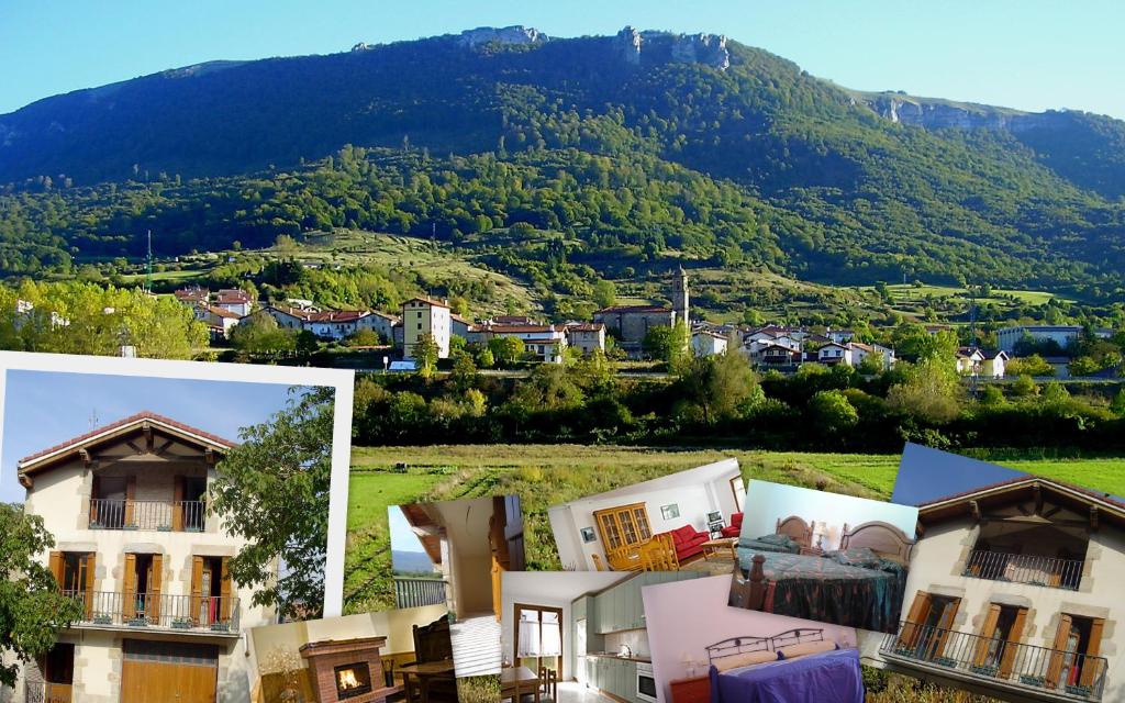 a collage of pictures of a town with a mountain at Angoiko Etxea in Bacáicoa