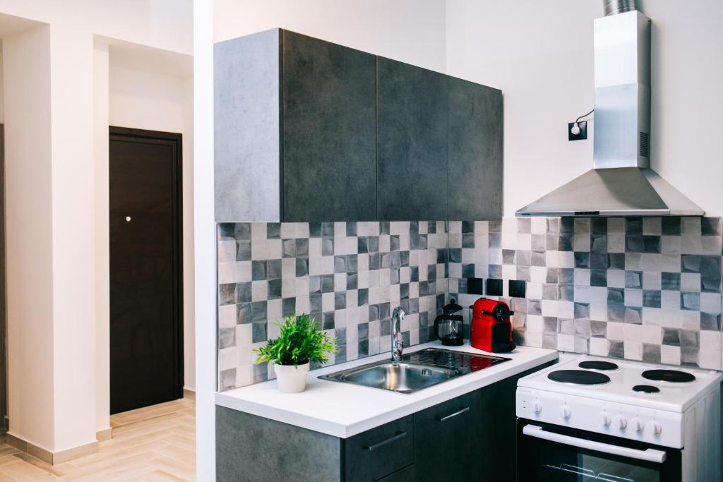 Kuchyň nebo kuchyňský kout v ubytování Volos Suites Center