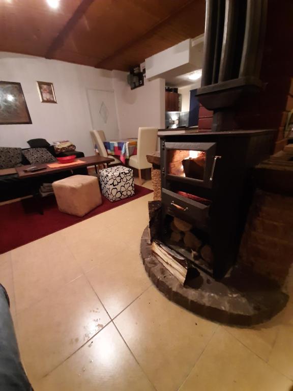 een woonkamer met een open haard in een kamer bij AWilaBorova# in Zlatibor