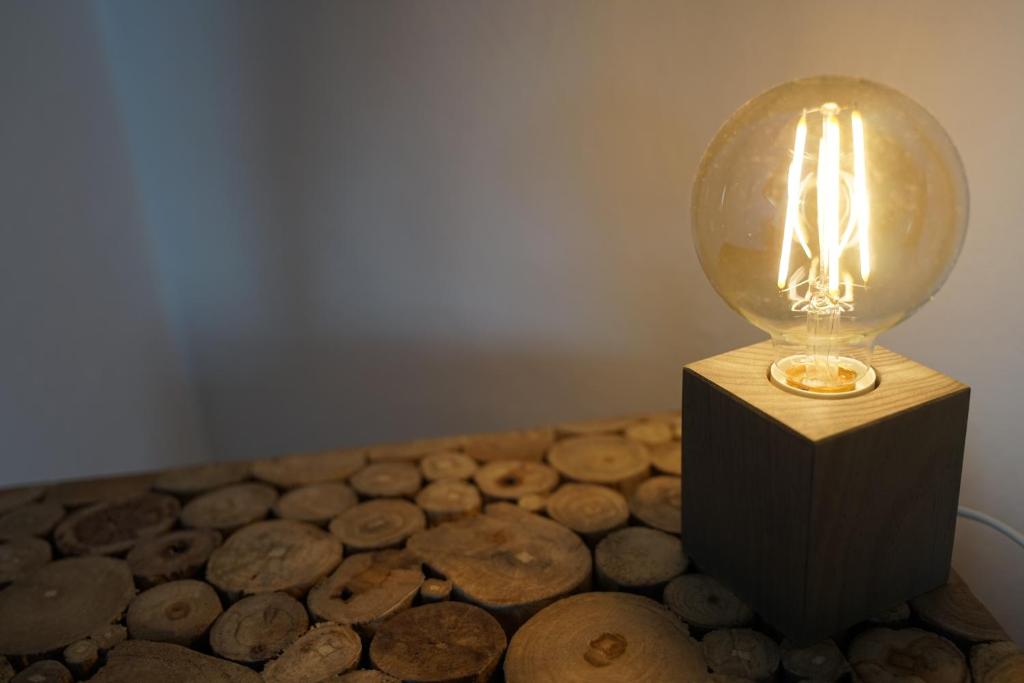 a light bulb sitting on top of a pile of logs at B&B La Mimosa in Teguise