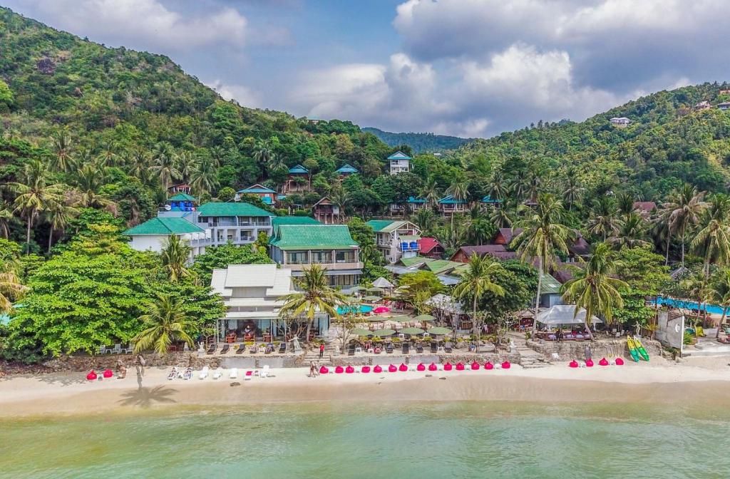 an aerial view of a resort on a beach at Villa Cha-Cha Salad Beach Koh Phangan in Salad Beach