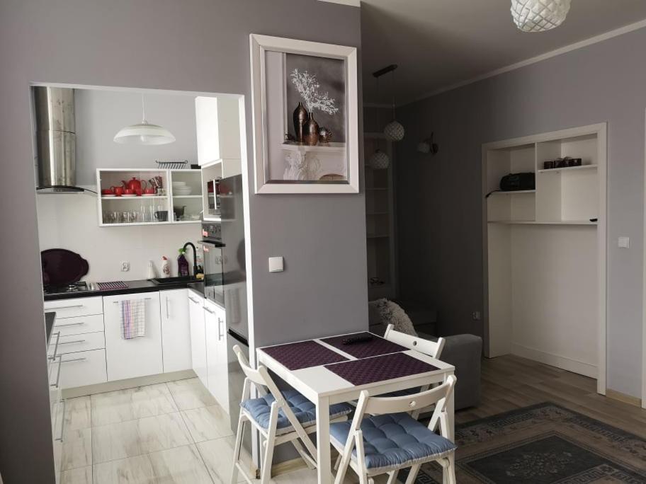 a kitchen with a table and chairs in a room at Apartament Detka in Nowy Targ