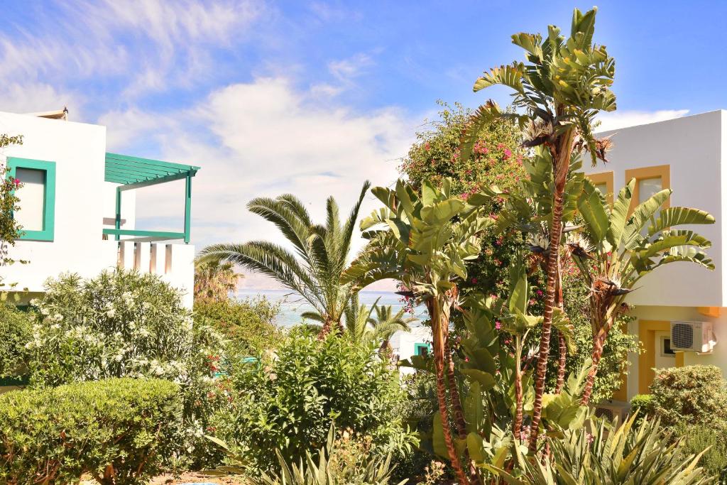 a resort with trees and plants in front of a building at Mastichari Bay Hotel in Mastihari