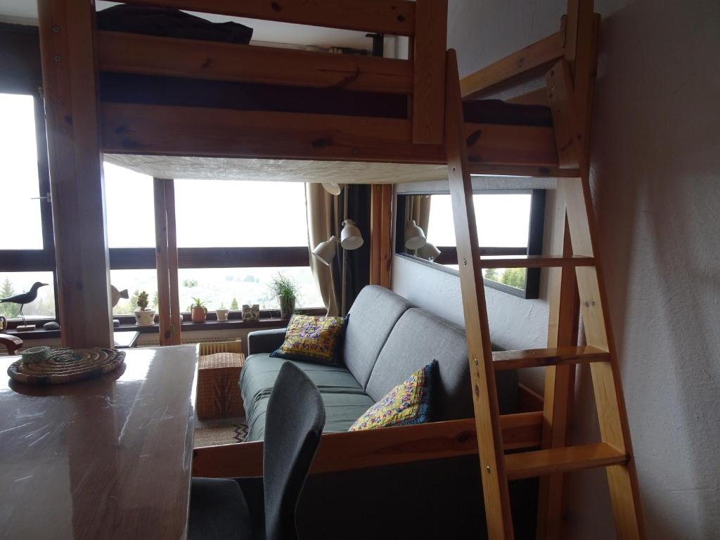 salon z łóżkiem piętrowym i kanapą w obiekcie STUDIO Prapoutel w mieście Prapoutel