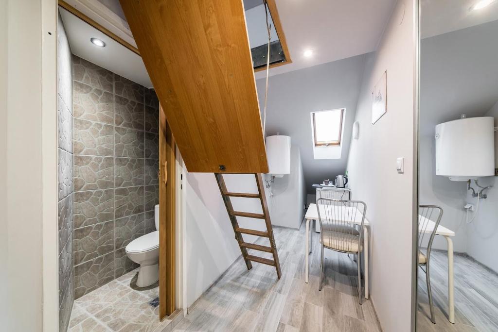 a bathroom with a toilet and a ladder in a room at Hugo in Krakow