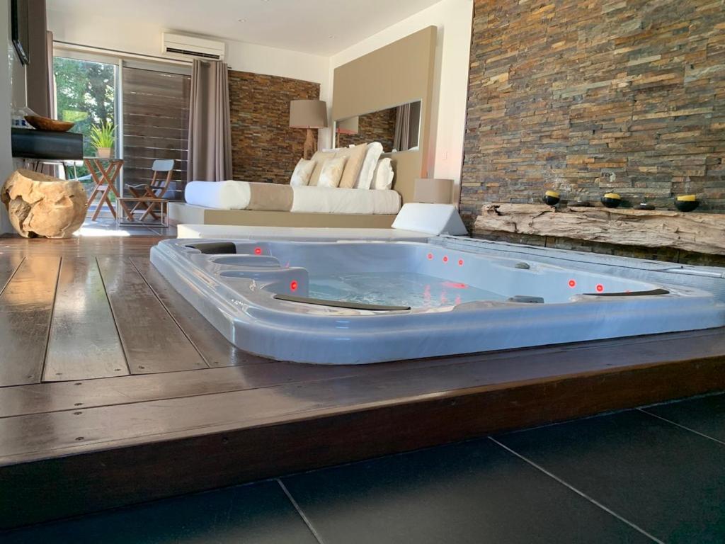 a large jacuzzi tub in a living room at Suite 609 in Nîmes