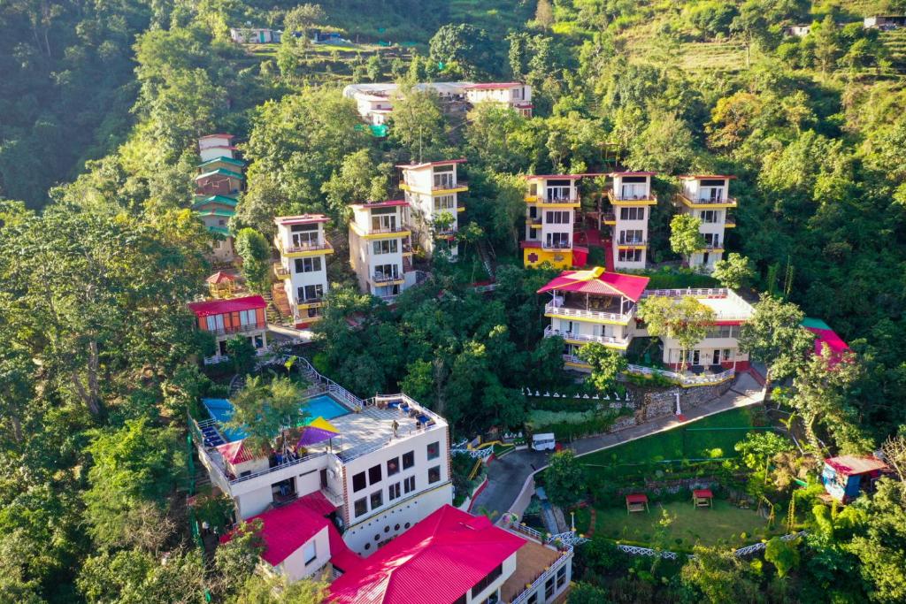 an aerial view of a resort on a mountain at Veda5 Ayurveda & Yoga Retreat in Rishīkesh