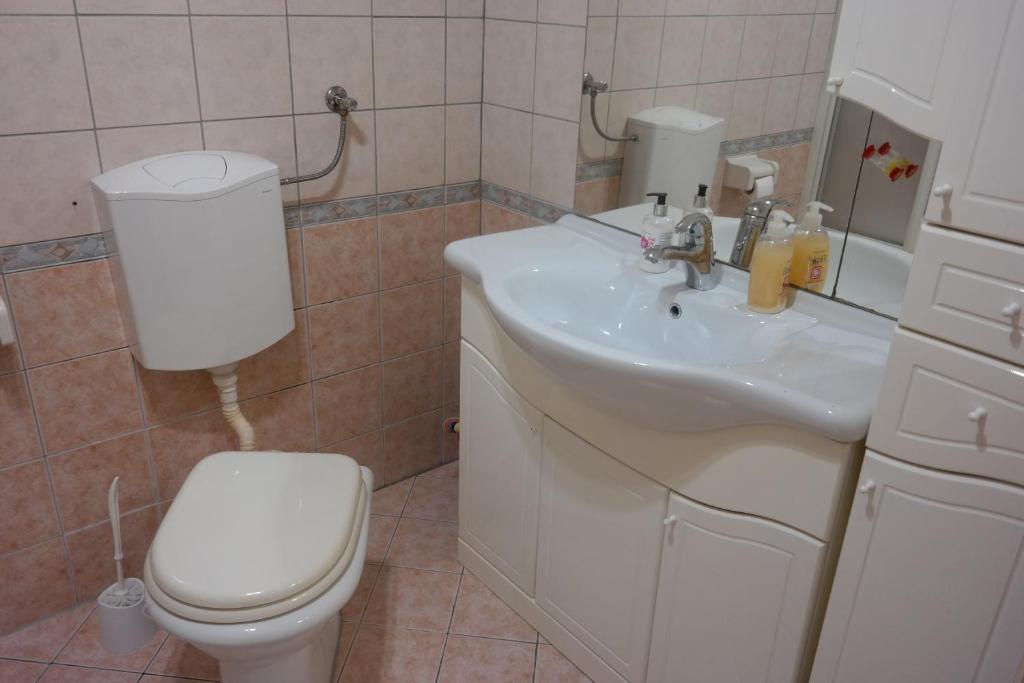 a bathroom with a white sink and a toilet at Gorski cvijet in Delnice