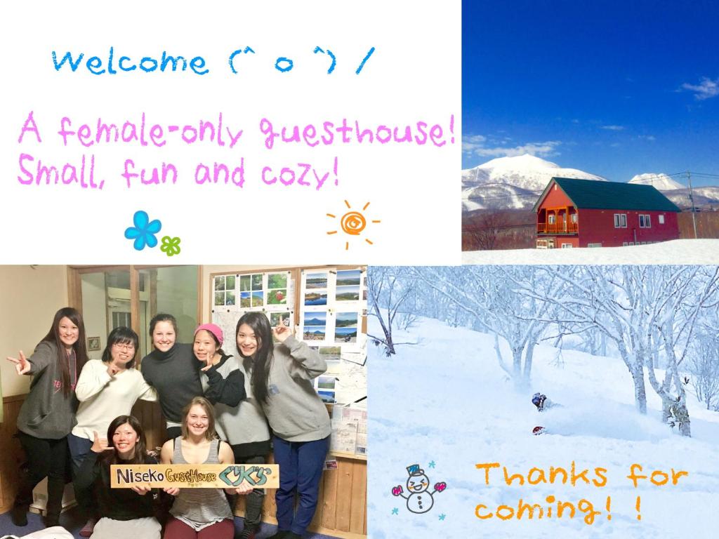 a collage of photos of a family in the snow at Gurigura in Niseko