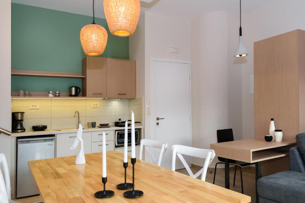 Kuchyň nebo kuchyňský kout v ubytování Iliana Apartments