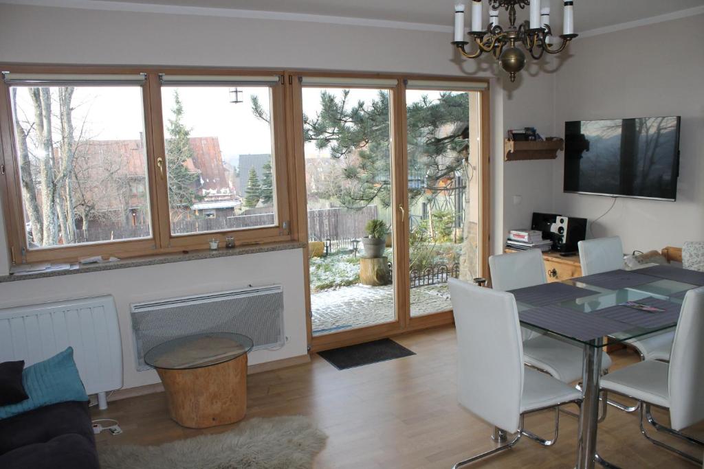 Televízia a/alebo spoločenská miestnosť v ubytovaní Apartament Cyrhla Zakopane