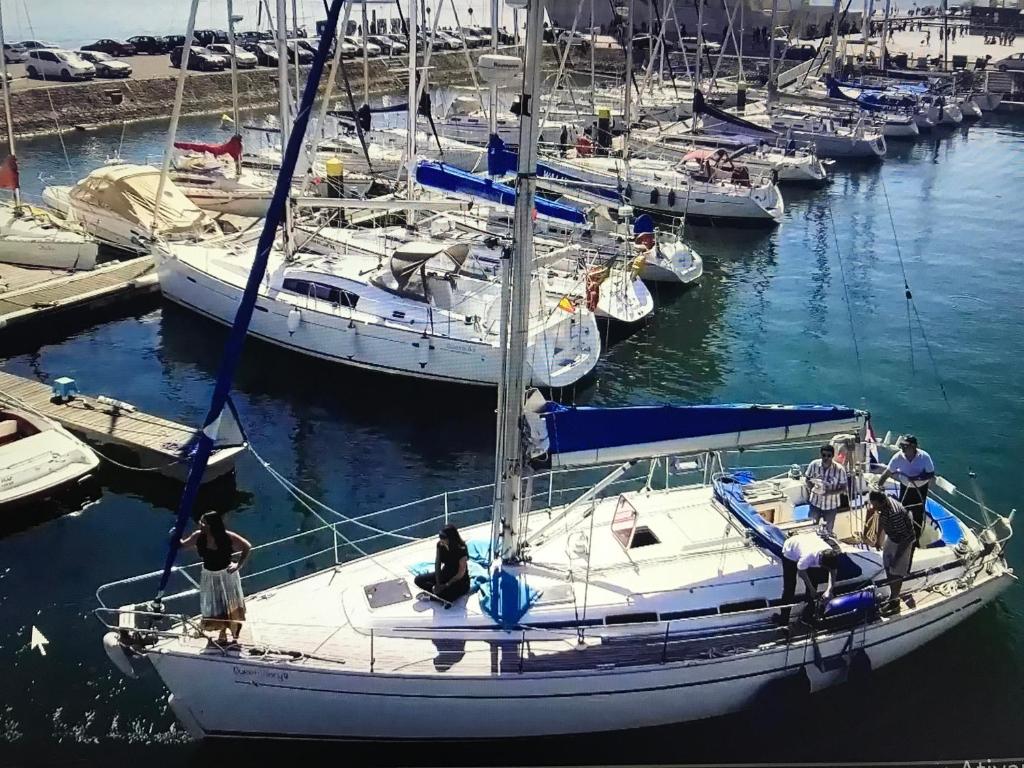 Un gruppo di persone su una barca a vela in un porto di Veleiro Oceanico de 12 m a Lisbona