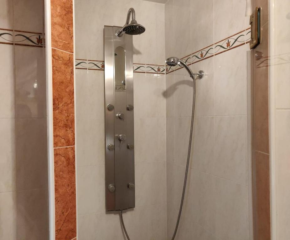 W łazience znajduje się prysznic ze szklanymi drzwiami. w obiekcie Relax - Ferienhaus in Wien w Wiedniu