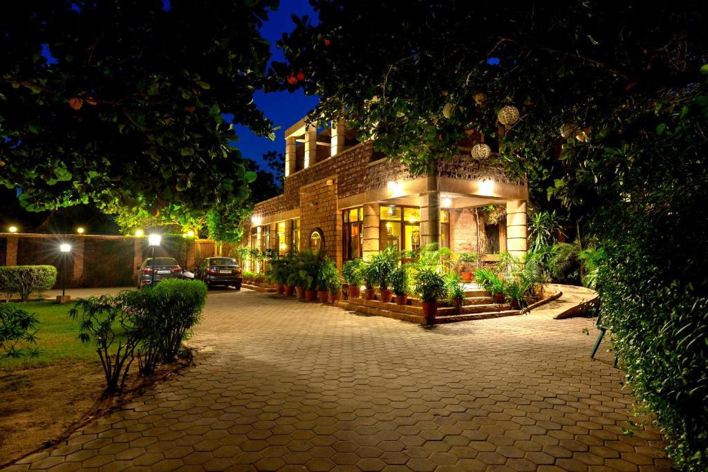 a building at night with lights on at Karni Bhawan Heritage Hotel Jodhpur in Jodhpur