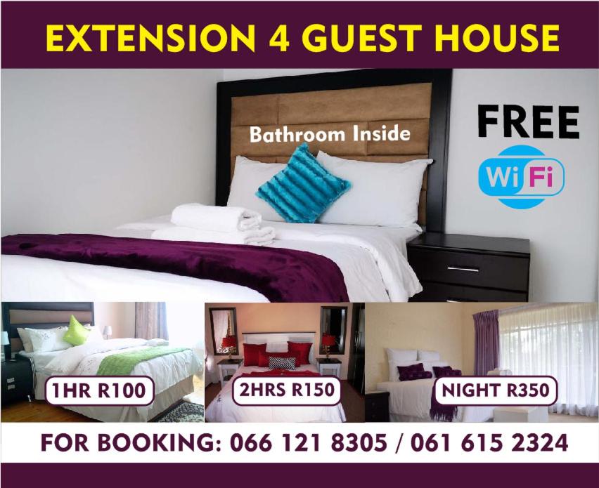 a advertisement for a guest house with a bed in a room at Ext4 Guest house in Roodepoort