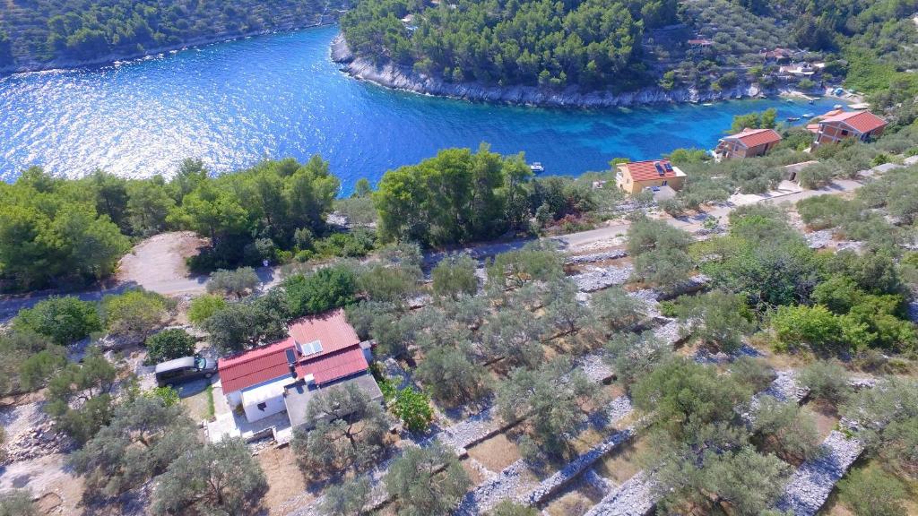an aerial view of a house next to a lake at Vacation House Planika in Vela Luka