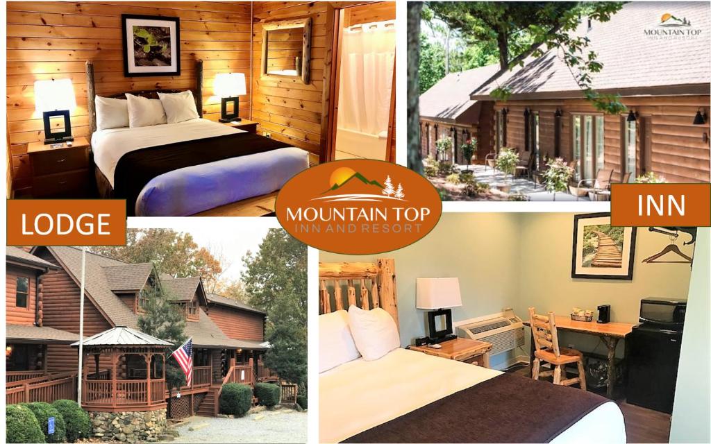 uma colagem de fotos de uma pousada com um quarto em Mountain Top Inn and Resort em Warm Springs