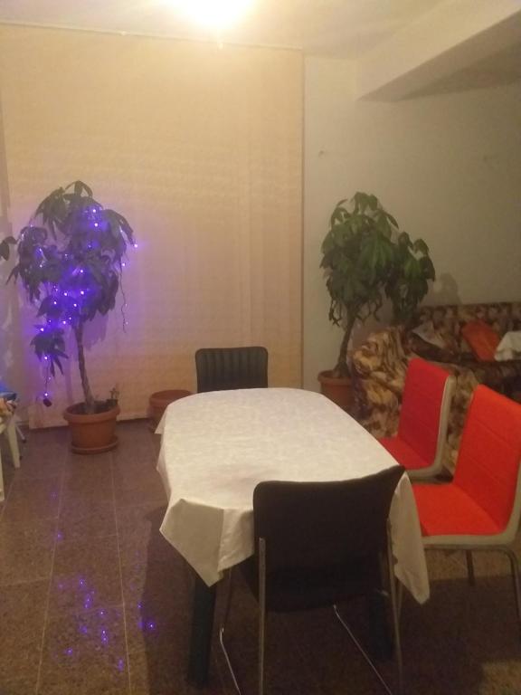 a room with a table and two chairs and plants at Vila Elena si Ionut in Breaza