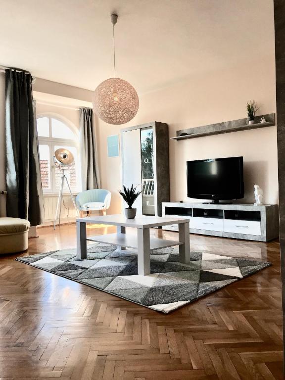 Televízia a/alebo spoločenská miestnosť v ubytovaní Szeged Gyöngye