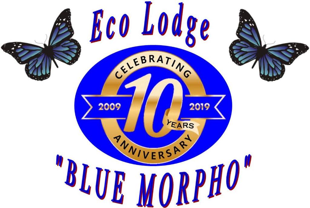 a logo for the blue monarchy with butterflies on it at Ecolodge Blue Morpho in Cárdenas
