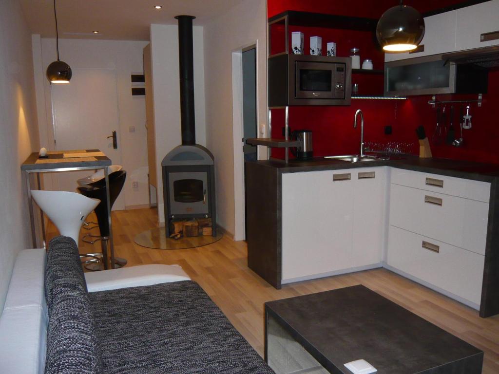 Kuchyň nebo kuchyňský kout v ubytování Apartmány Liška