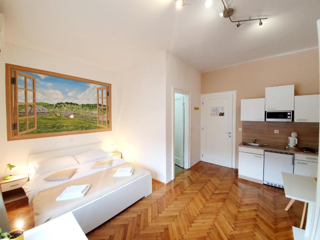 Kuchyň nebo kuchyňský kout v ubytování B&B Vila Teslova