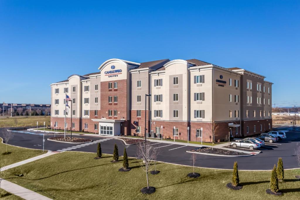 an aerial view of a building with a parking lot at Candlewood Suites Bethlehem South, an IHG Hotel in Bethlehem