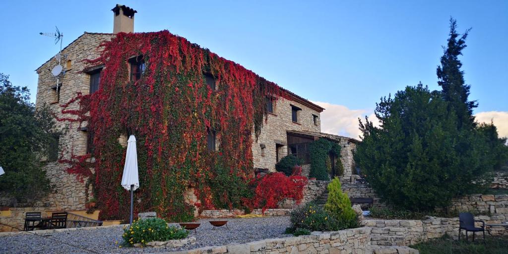 a building covered in ivy with an umbrella at Mas de l'Arlequi in Rojals