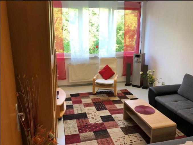 een woonkamer met een bank en een stoel bij Apartment Uniklinik Mainz in Mainz