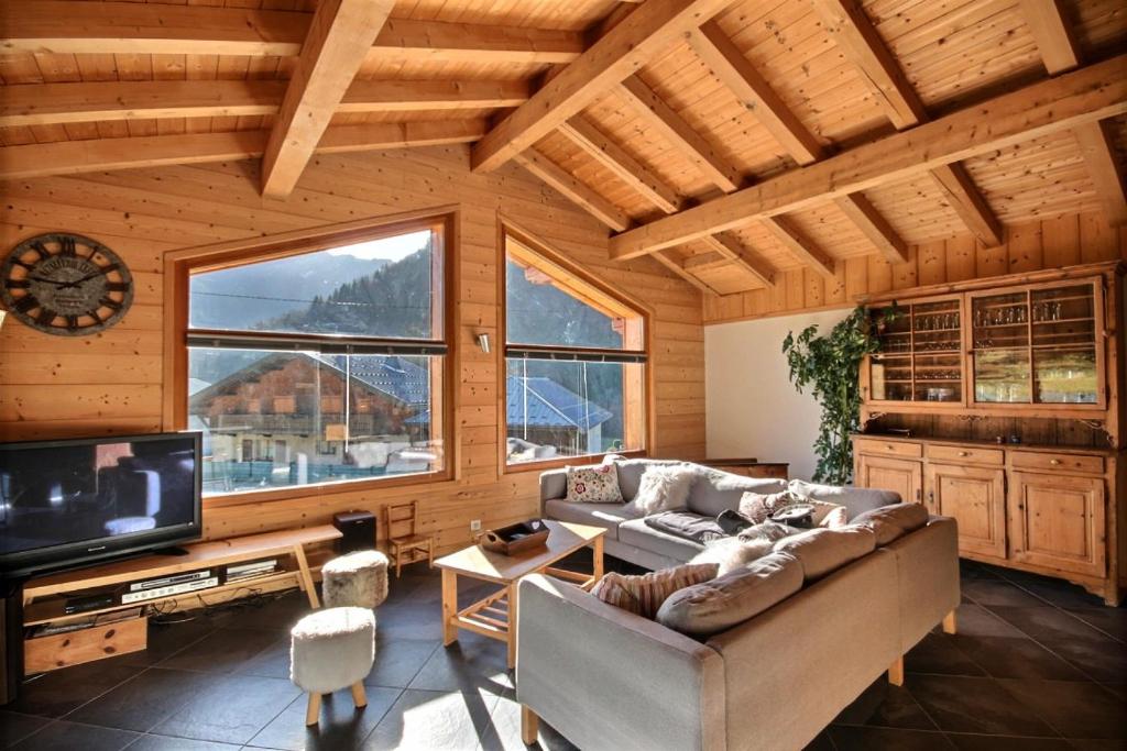 Кът за сядане в CHALET INDIVIDUEL -SAUNA - WIFI- SAINT JEAN D'AULPS - 14 PERSONNES - CHALET COFFY