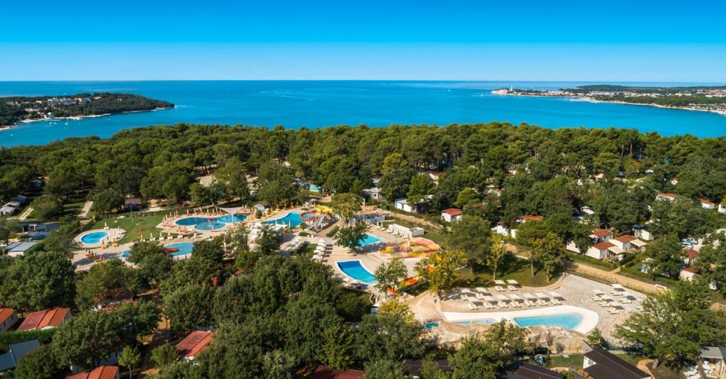 an aerial view of the resort with the water park at Lanterna Premium Camping Resort by Valamar in Poreč