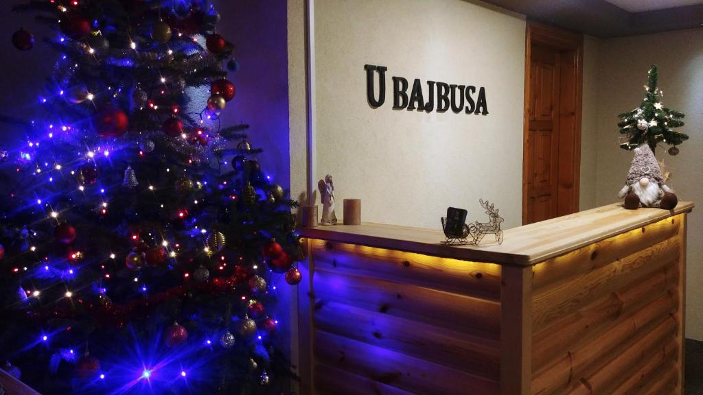 Un albero di Natale in una stanza con un Natale di Willa U BAJBUSA a Białka