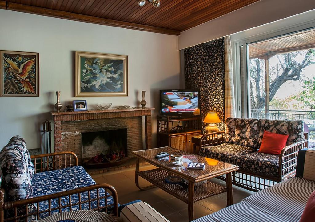 A seating area at Marathos beach House