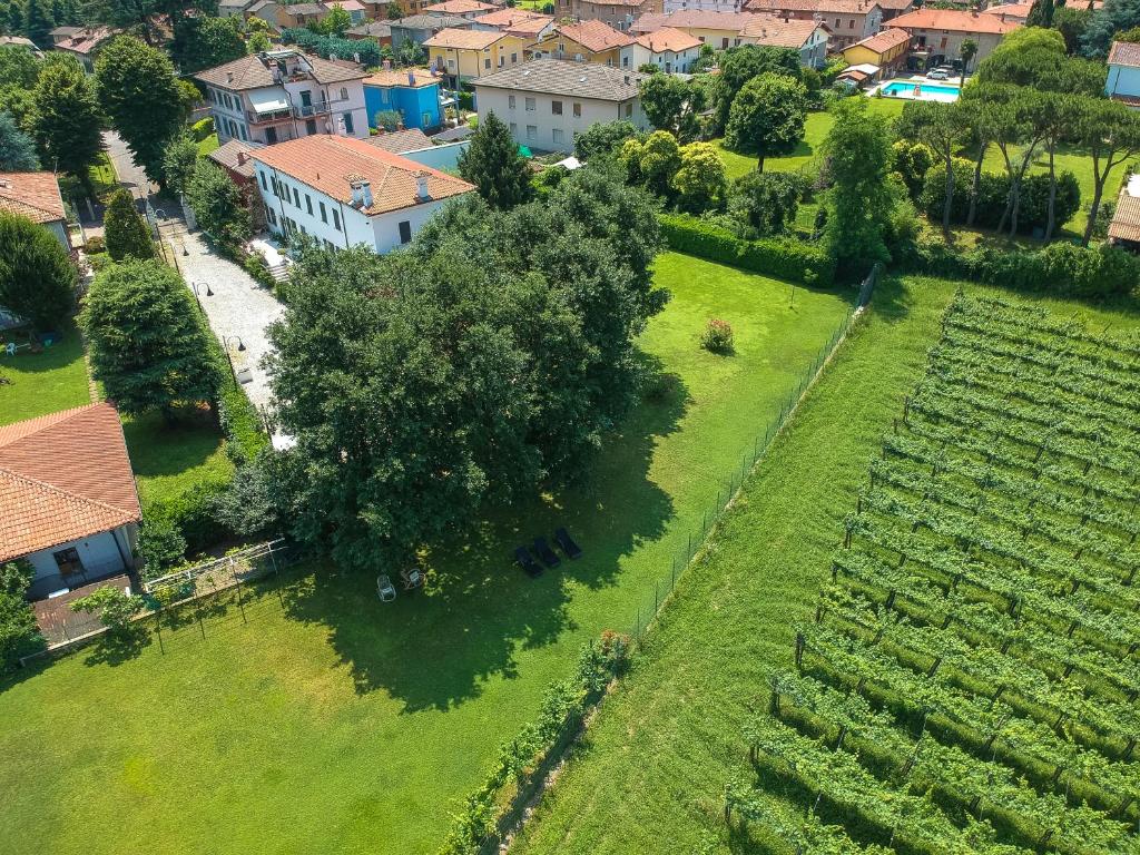 une vue aérienne sur un village avec un arbre et un champ dans l'établissement Villa Franca Casa Vacanze, à Passirano