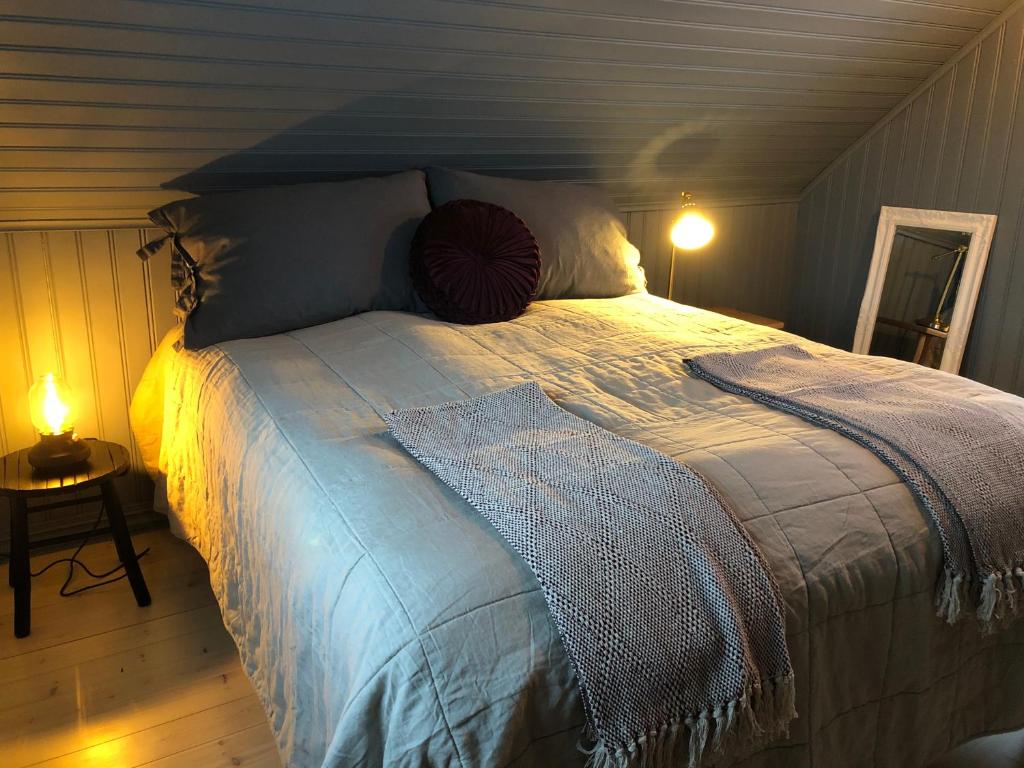 Bolungarvík的住宿－The Little House，一间卧室,卧室内配有一张大床